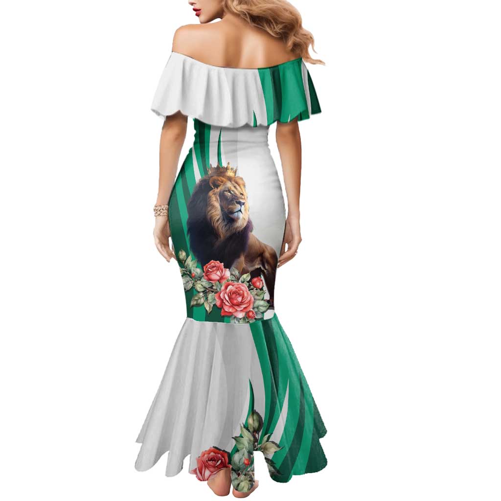 Personalized Bulgaria Coat of Arms Mermaid Dress A Crowned Golden Lion with Rose
