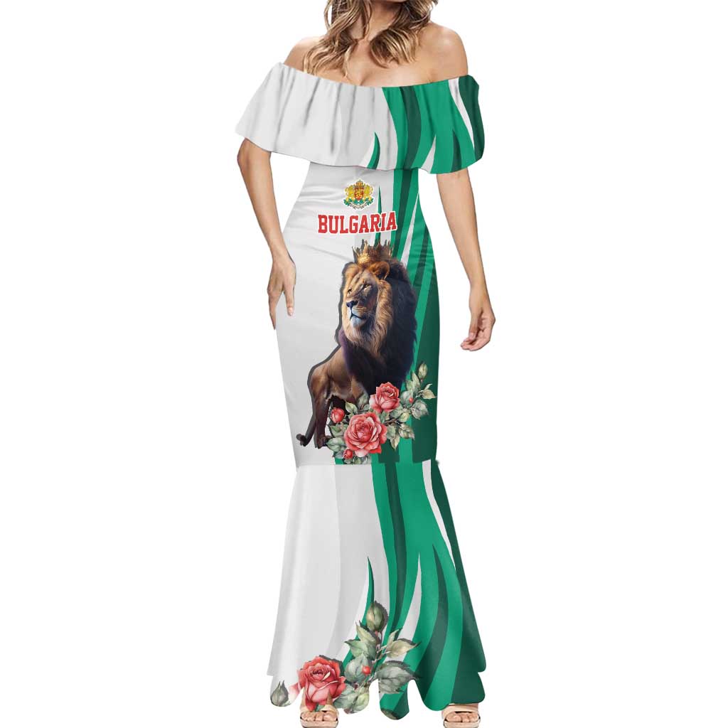 Personalized Bulgaria Coat of Arms Mermaid Dress A Crowned Golden Lion with Rose