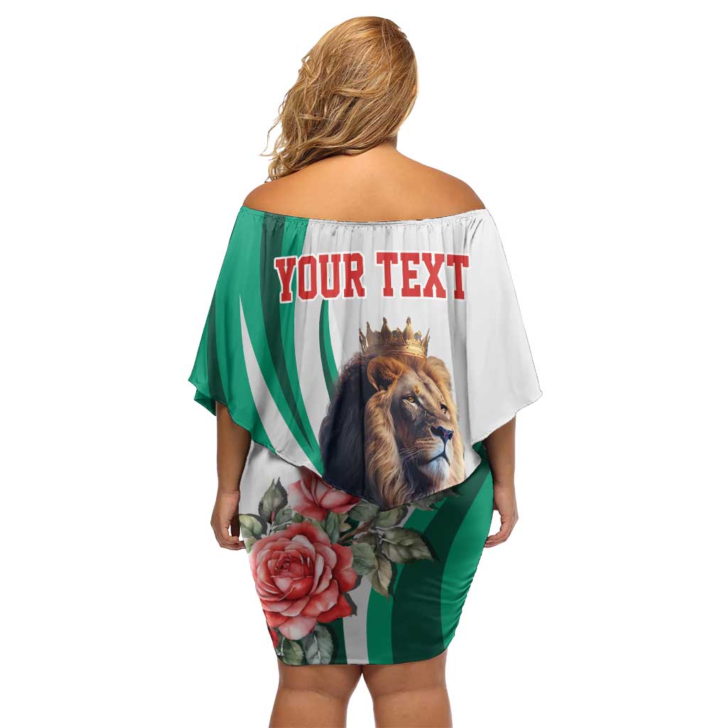 Personalized Bulgaria Coat of Arms Off Shoulder Short Dress A Crowned Golden Lion with Rose