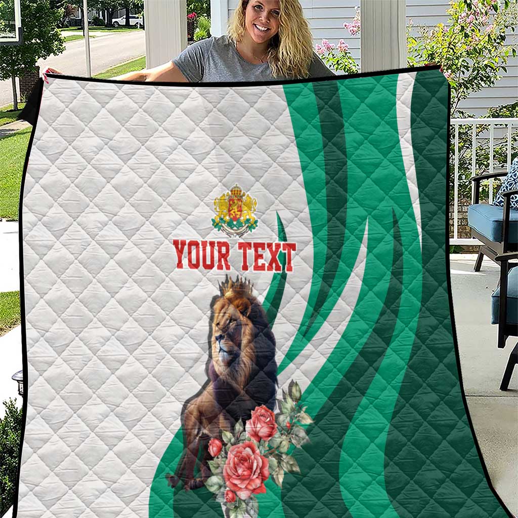 Personalized Bulgaria Coat of Arms Quilt A Crowned Golden Lion with Rose