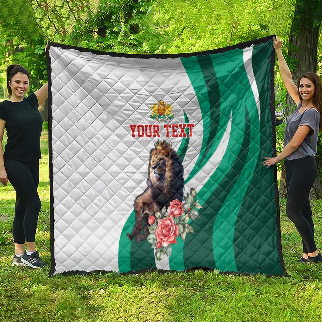 Personalized Bulgaria Coat of Arms Quilt A Crowned Golden Lion with Rose