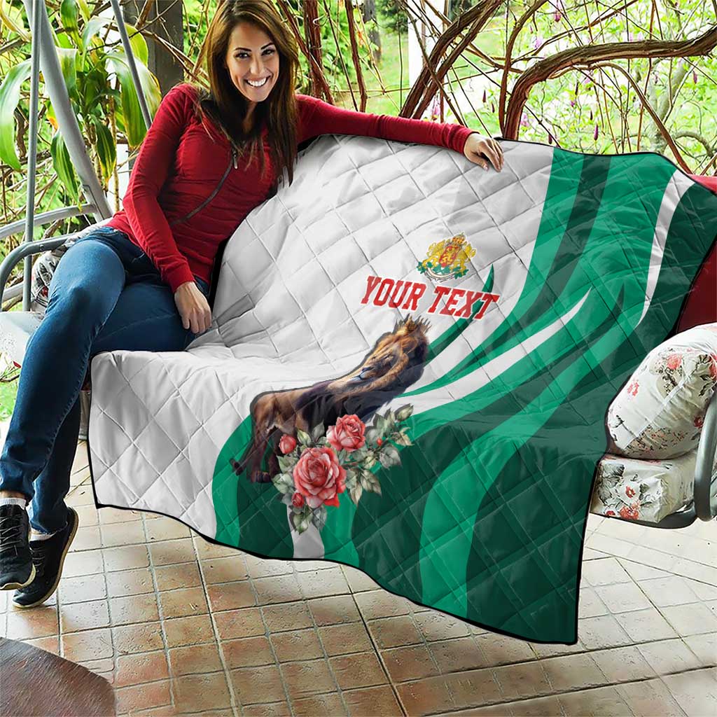 Personalized Bulgaria Coat of Arms Quilt A Crowned Golden Lion with Rose
