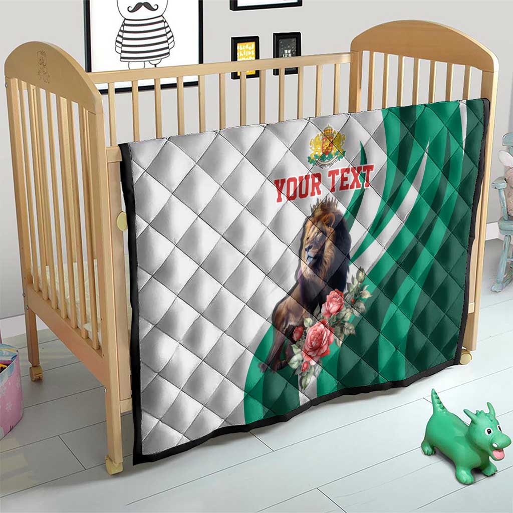 Personalized Bulgaria Coat of Arms Quilt A Crowned Golden Lion with Rose