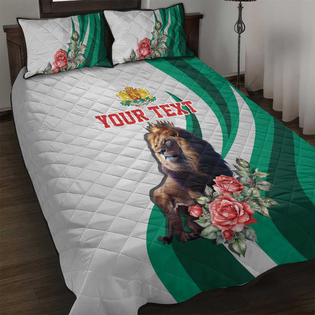 Personalized Bulgaria Coat of Arms Quilt Bed Set A Crowned Golden Lion with Rose