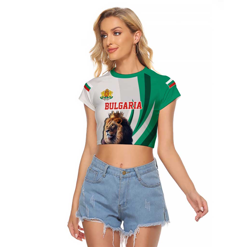 Personalized Bulgaria Coat of Arms Raglan Cropped T Shirt A Crowned Golden Lion with Rose