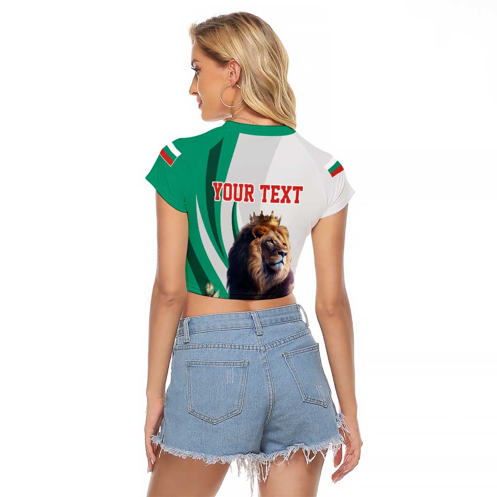 Personalized Bulgaria Coat of Arms Raglan Cropped T Shirt A Crowned Golden Lion with Rose