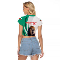 Personalized Bulgaria Coat of Arms Raglan Cropped T Shirt A Crowned Golden Lion with Rose
