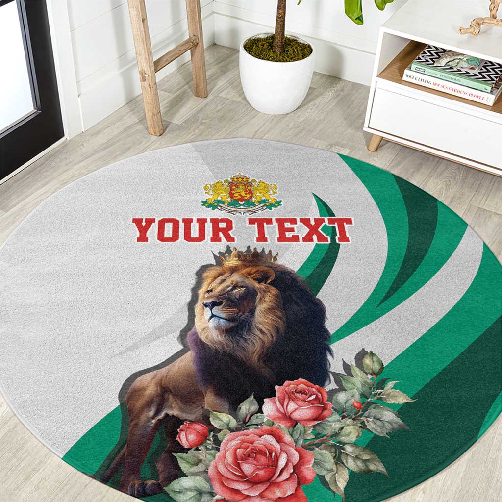 Personalized Bulgaria Coat of Arms Round Carpet A Crowned Golden Lion with Rose