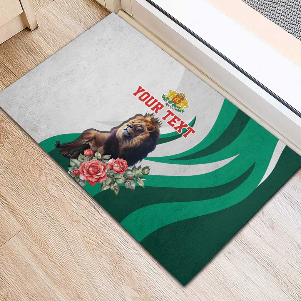 Personalized Bulgaria Coat of Arms Rubber Doormat A Crowned Golden Lion with Rose