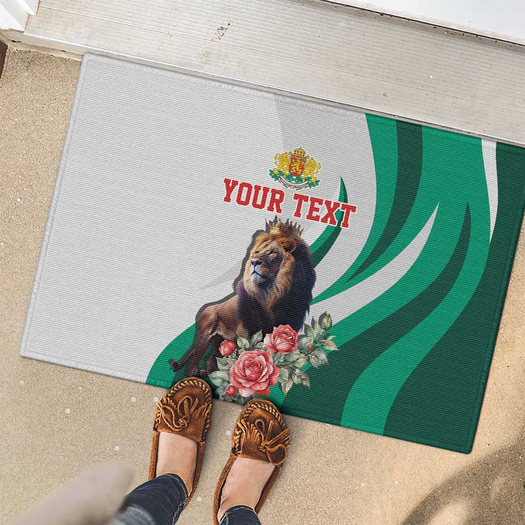 Personalized Bulgaria Coat of Arms Rubber Doormat A Crowned Golden Lion with Rose