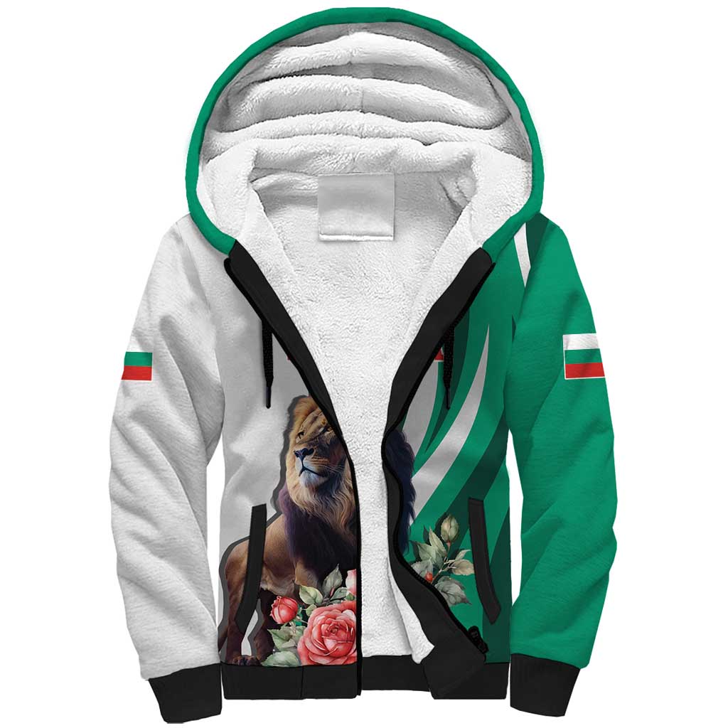 Personalized Bulgaria Coat of Arms Sherpa Hoodie A Crowned Golden Lion with Rose