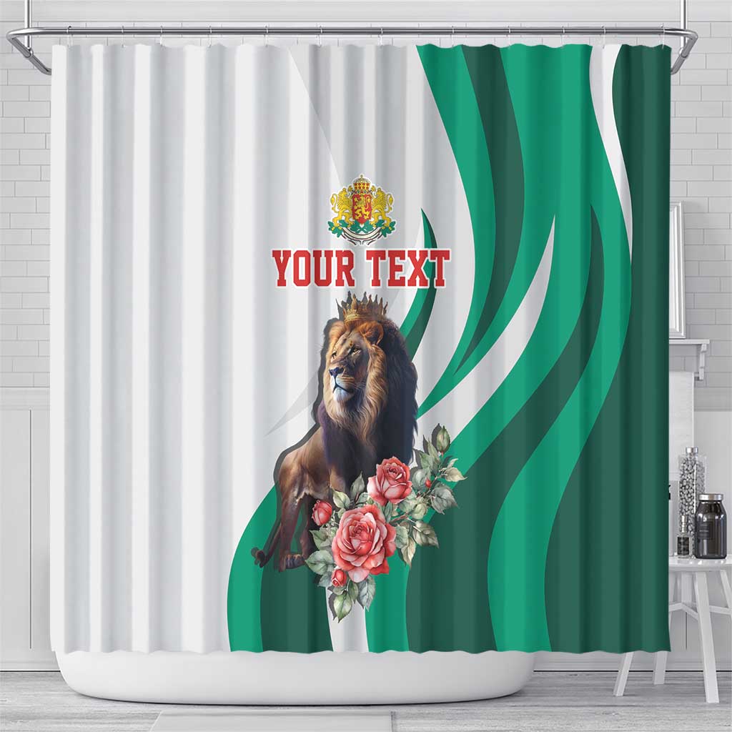 Personalized Bulgaria Coat of Arms Shower Curtain A Crowned Golden Lion with Rose