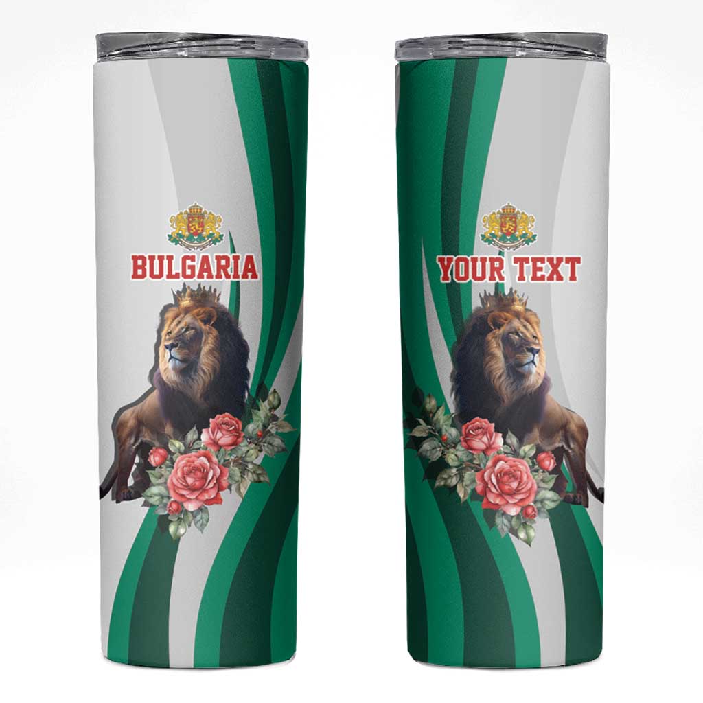 Personalized Bulgaria Coat of Arms Skinny Tumbler A Crowned Golden Lion with Rose