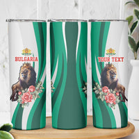 Personalized Bulgaria Coat of Arms Skinny Tumbler A Crowned Golden Lion with Rose