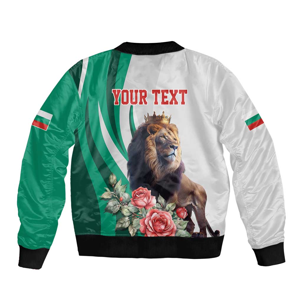 Personalized Bulgaria Coat of Arms Sleeve Zip Bomber Jacket A Crowned Golden Lion with Rose