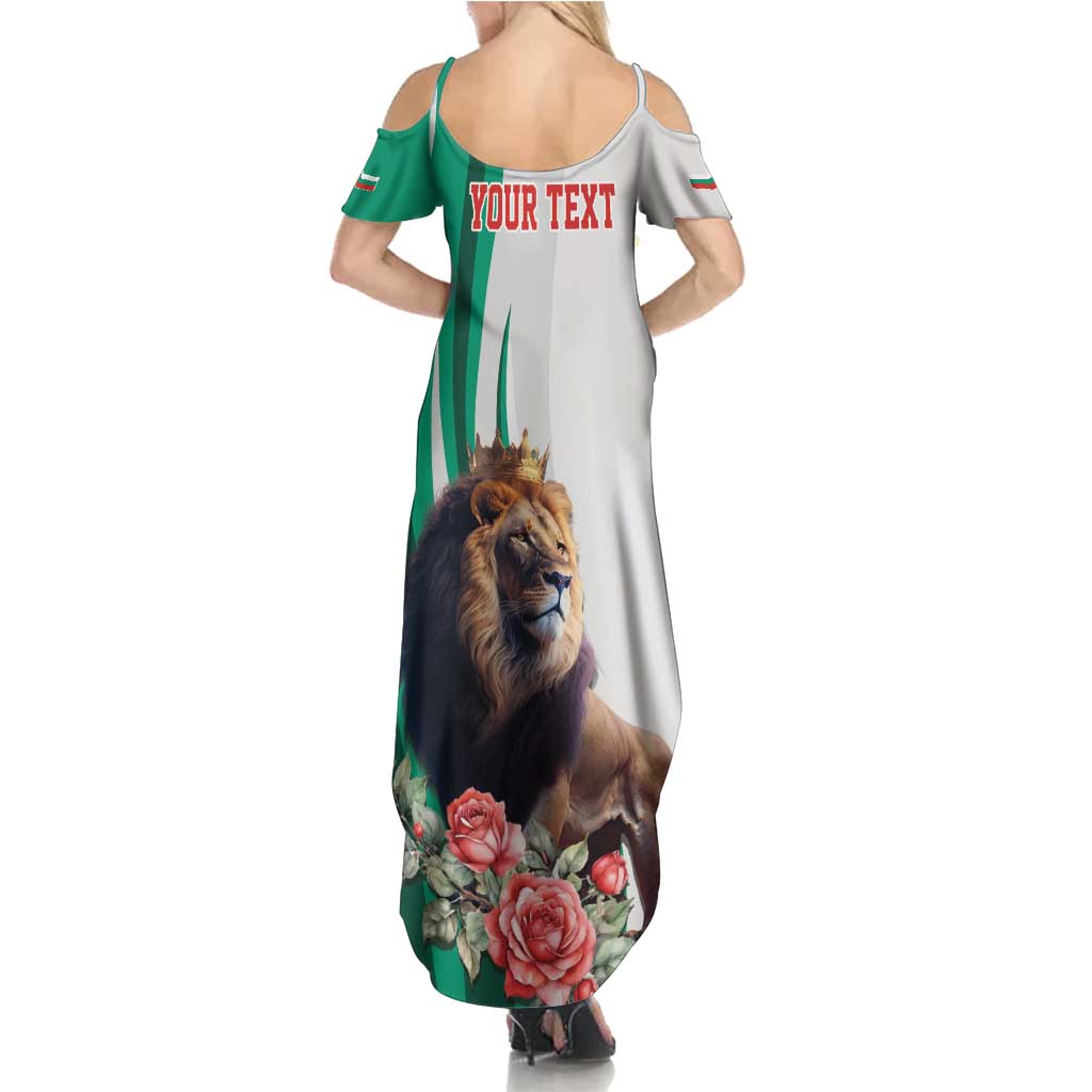 Personalized Bulgaria Coat of Arms Summer Maxi Dress A Crowned Golden Lion with Rose