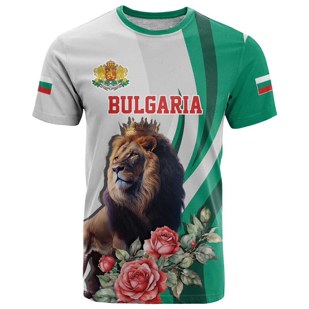 Personalized Bulgaria Coat of Arms T Shirt A Crowned Golden Lion with Rose