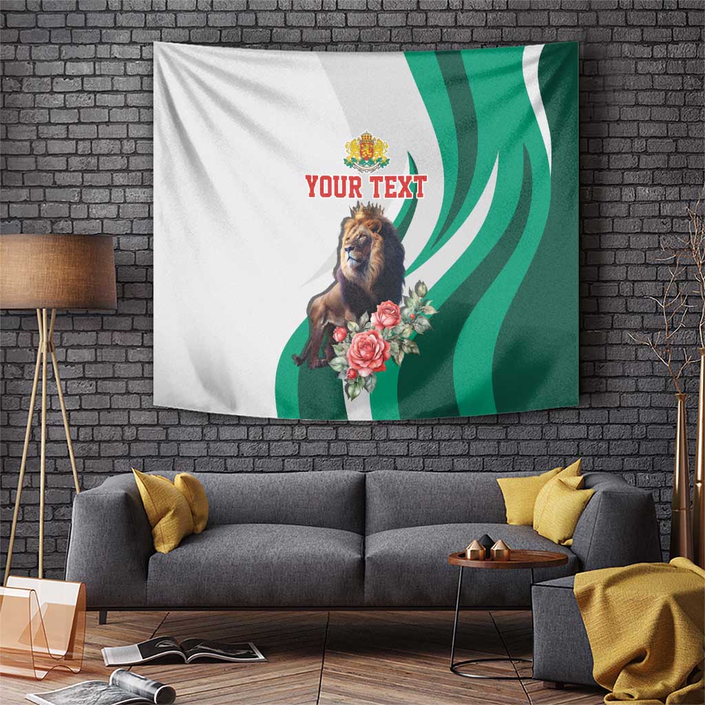 Personalized Bulgaria Coat of Arms Tapestry A Crowned Golden Lion with Rose