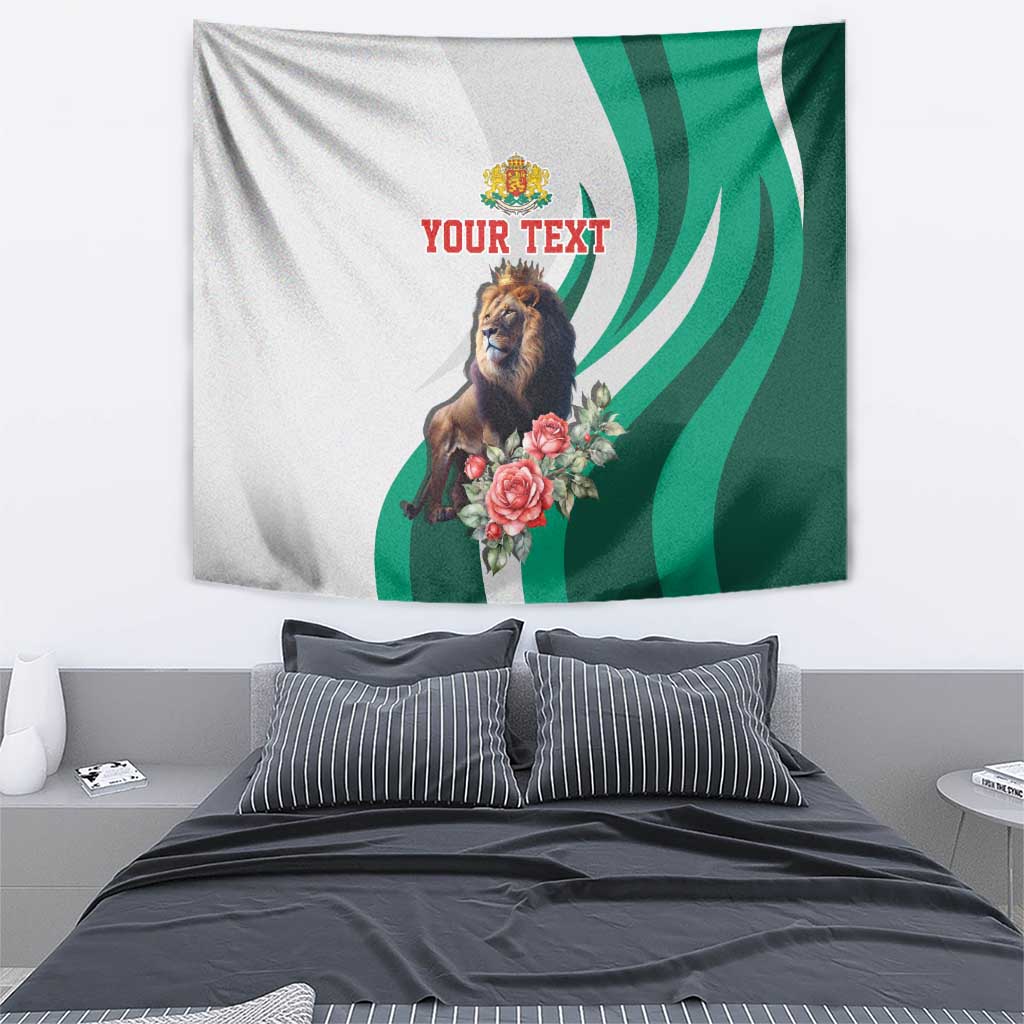 Personalized Bulgaria Coat of Arms Tapestry A Crowned Golden Lion with Rose