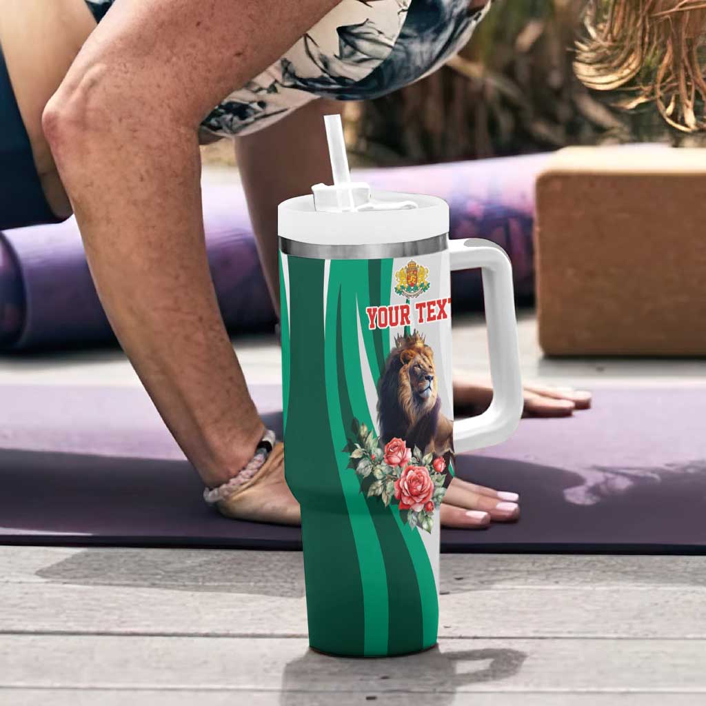 Personalized Bulgaria Coat of Arms Tumbler With Handle A Crowned Golden Lion with Rose