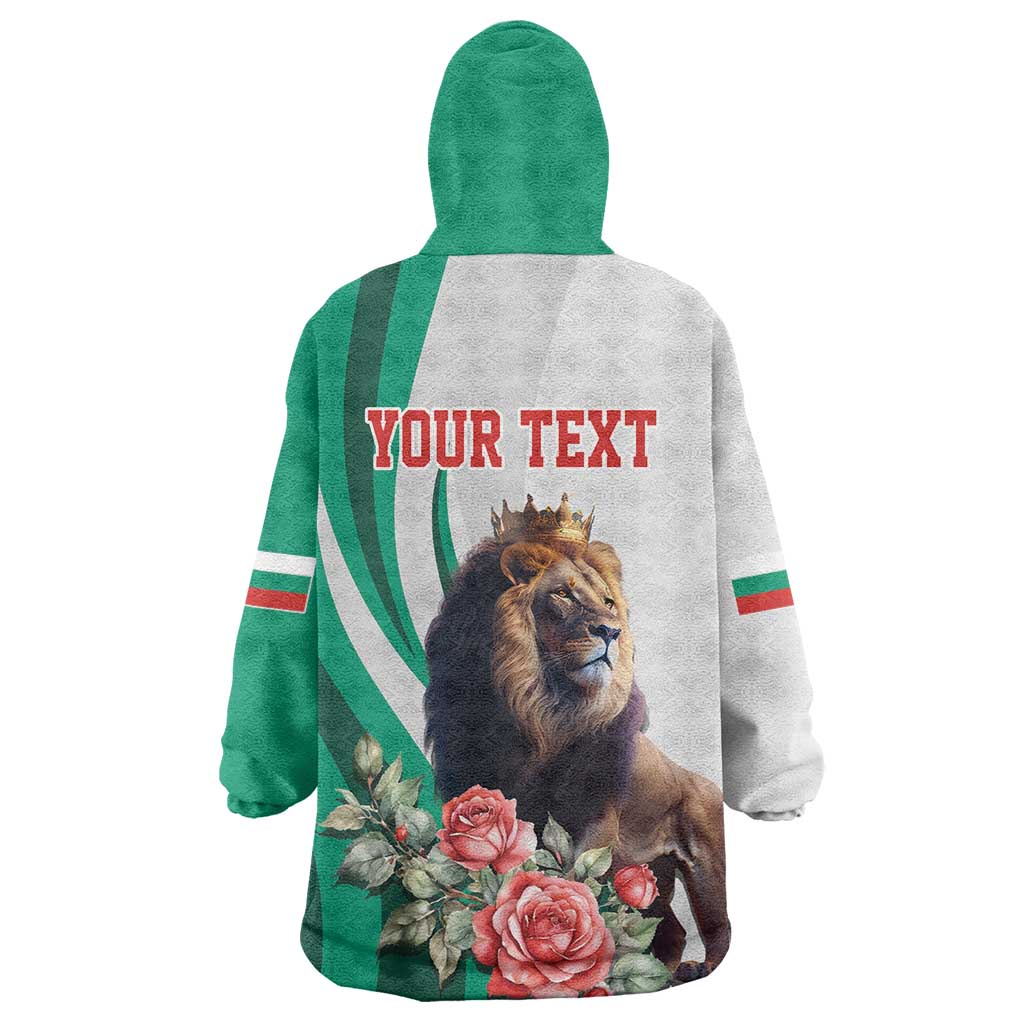 Personalized Bulgaria Coat of Arms Wearable Blanket Hoodie A Crowned Golden Lion with Rose