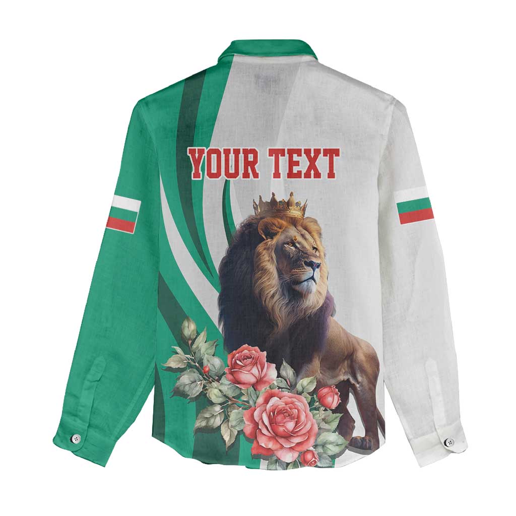 Personalized Bulgaria Coat of Arms Women Casual Shirt A Crowned Golden Lion with Rose