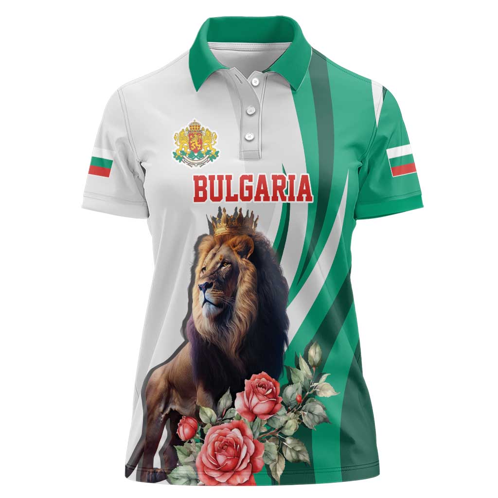 Personalized Bulgaria Coat of Arms Women Polo Shirt A Crowned Golden Lion with Rose