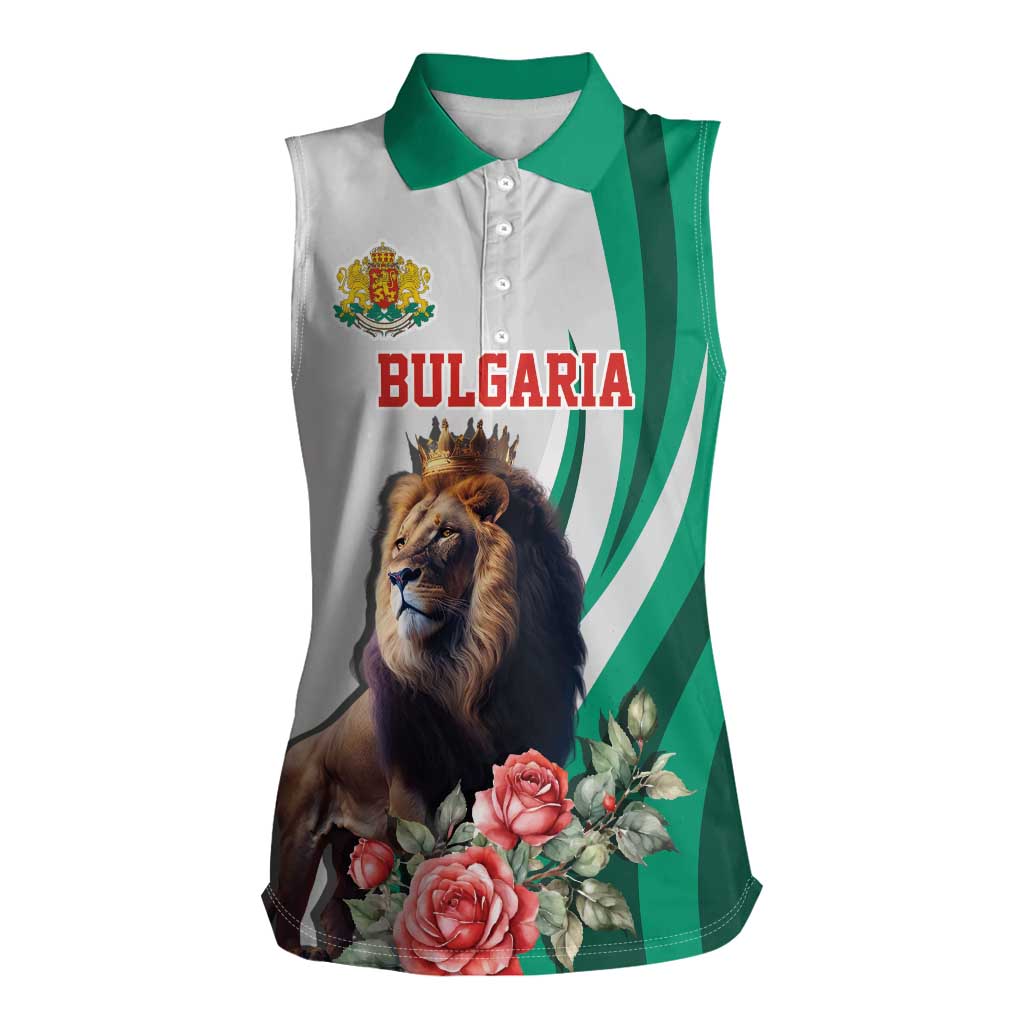 Personalized Bulgaria Coat of Arms Women Sleeveless Polo Shirt A Crowned Golden Lion with Rose