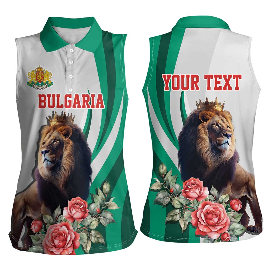 Personalized Bulgaria Coat of Arms Women Sleeveless Polo Shirt A Crowned Golden Lion with Rose