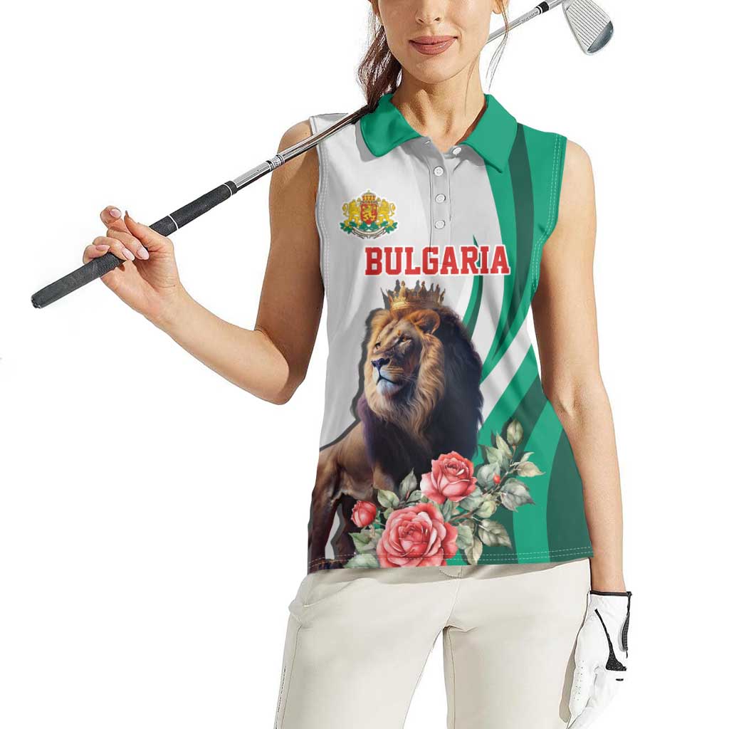 Personalized Bulgaria Coat of Arms Women Sleeveless Polo Shirt A Crowned Golden Lion with Rose