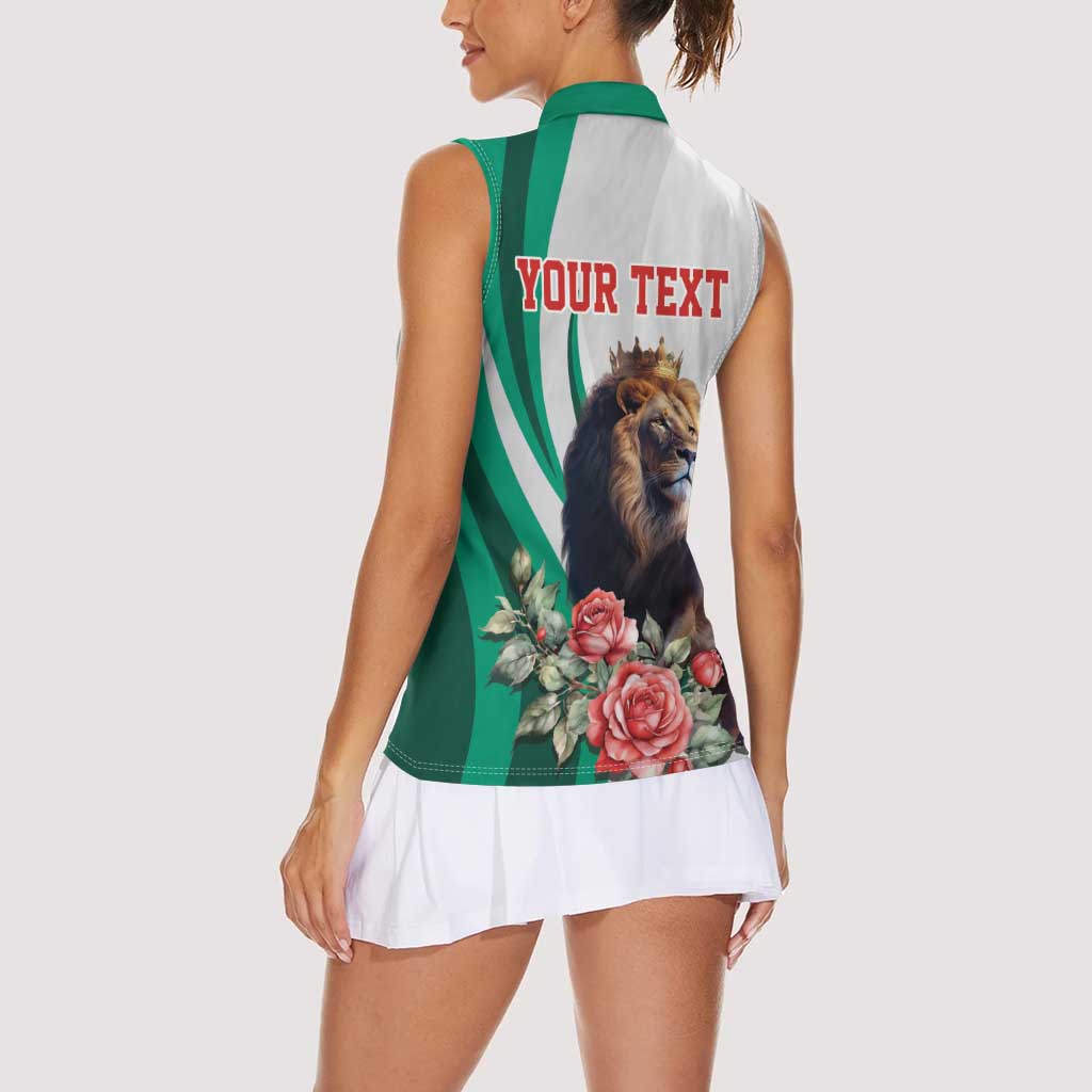 Personalized Bulgaria Coat of Arms Women Sleeveless Polo Shirt A Crowned Golden Lion with Rose