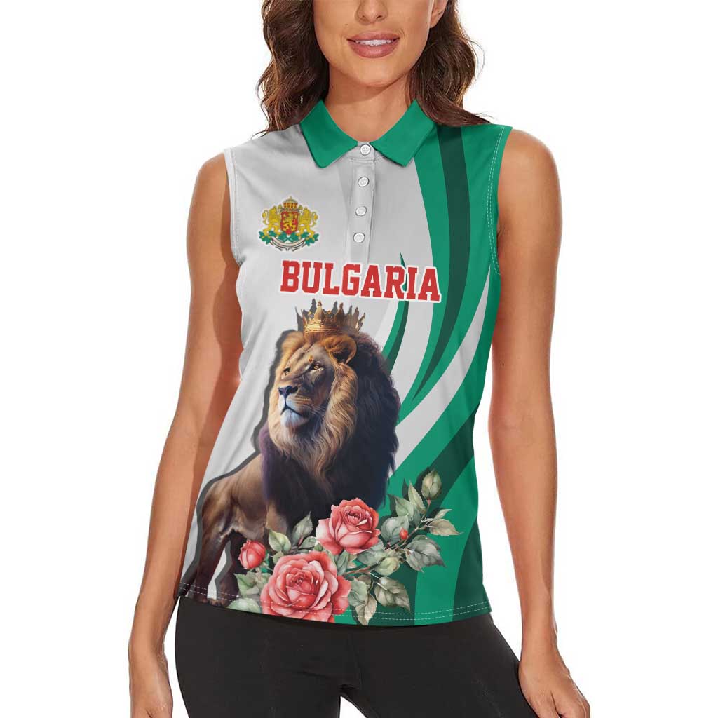 Personalized Bulgaria Coat of Arms Women Sleeveless Polo Shirt A Crowned Golden Lion with Rose