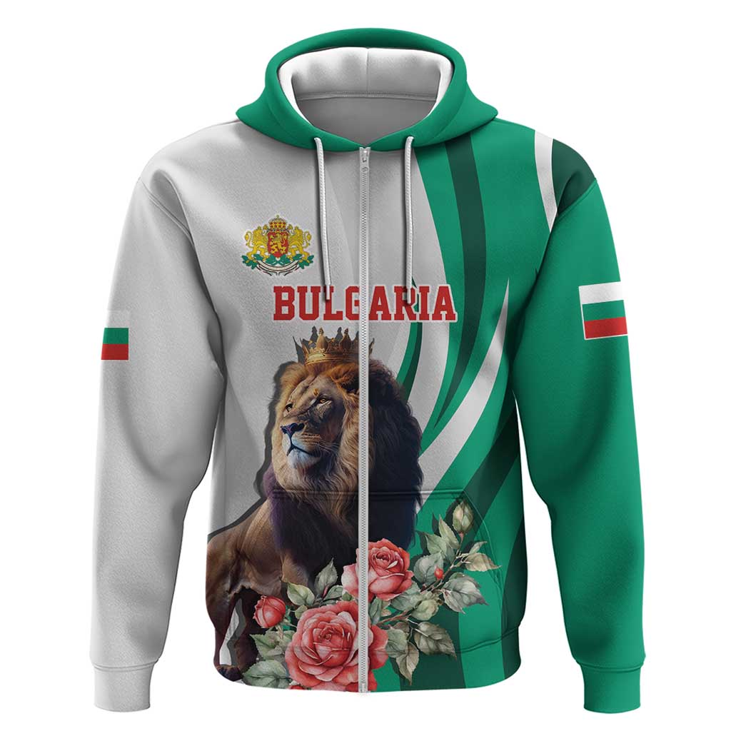 Personalized Bulgaria Coat of Arms Zip Hoodie A Crowned Golden Lion with Rose