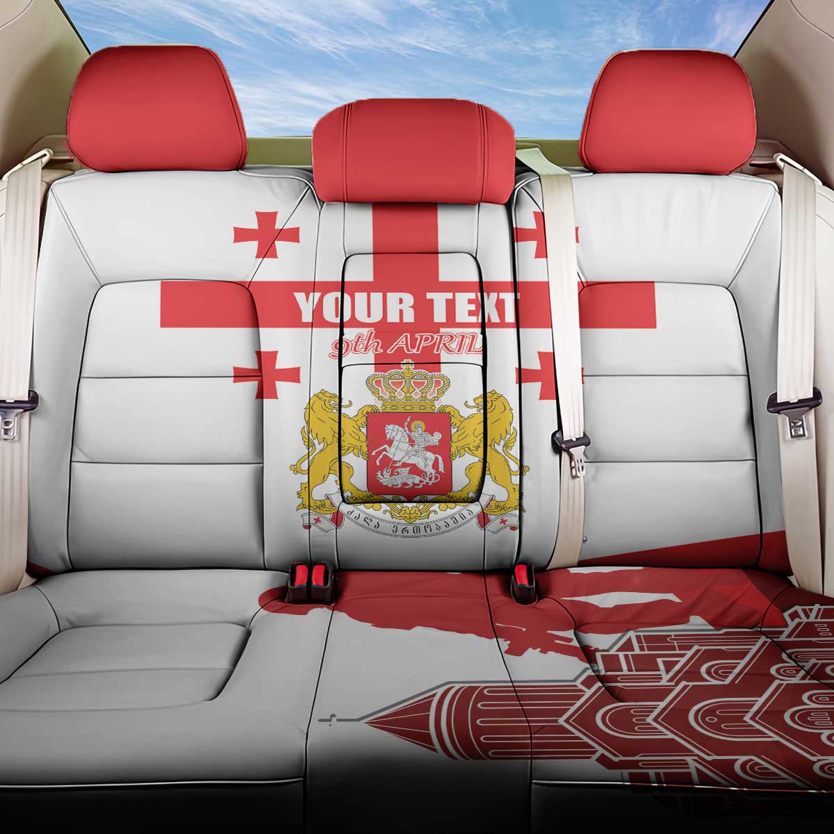 Personalized Georgia National Unity Day Back Car Seat Cover 9th April with Coat of Arms and Flag