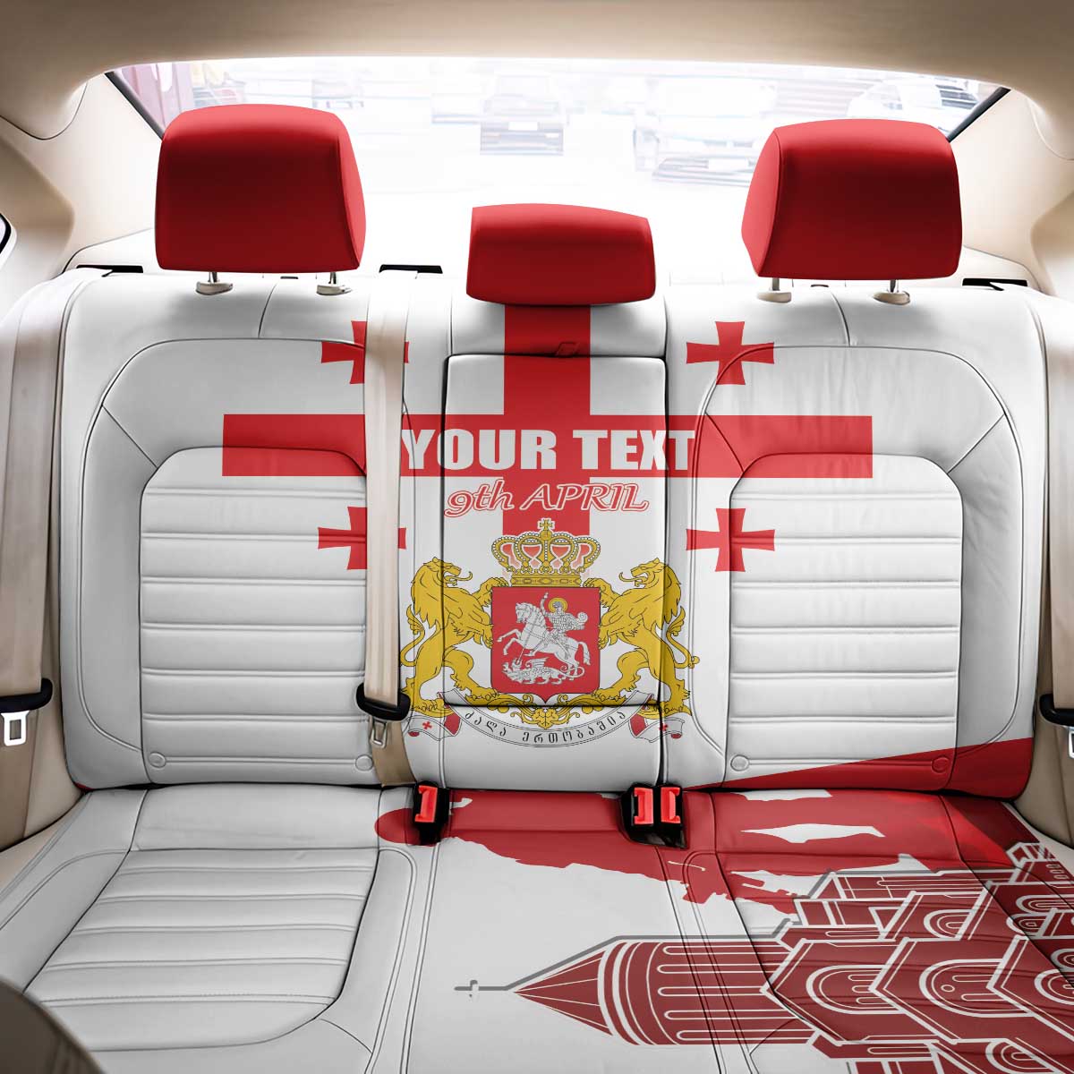 Personalized Georgia National Unity Day Back Car Seat Cover 9th April with Coat of Arms and Flag