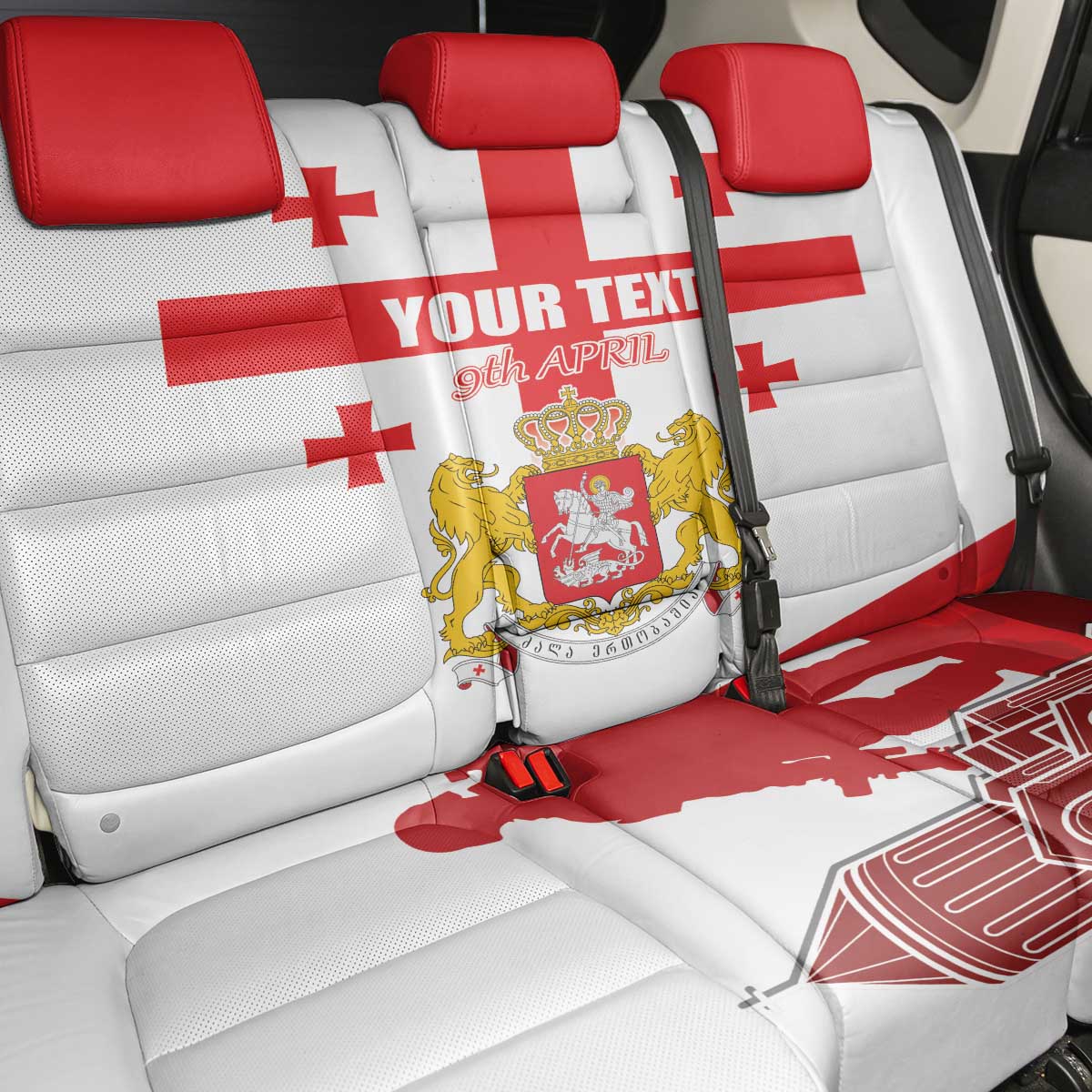 Personalized Georgia National Unity Day Back Car Seat Cover 9th April with Coat of Arms and Flag