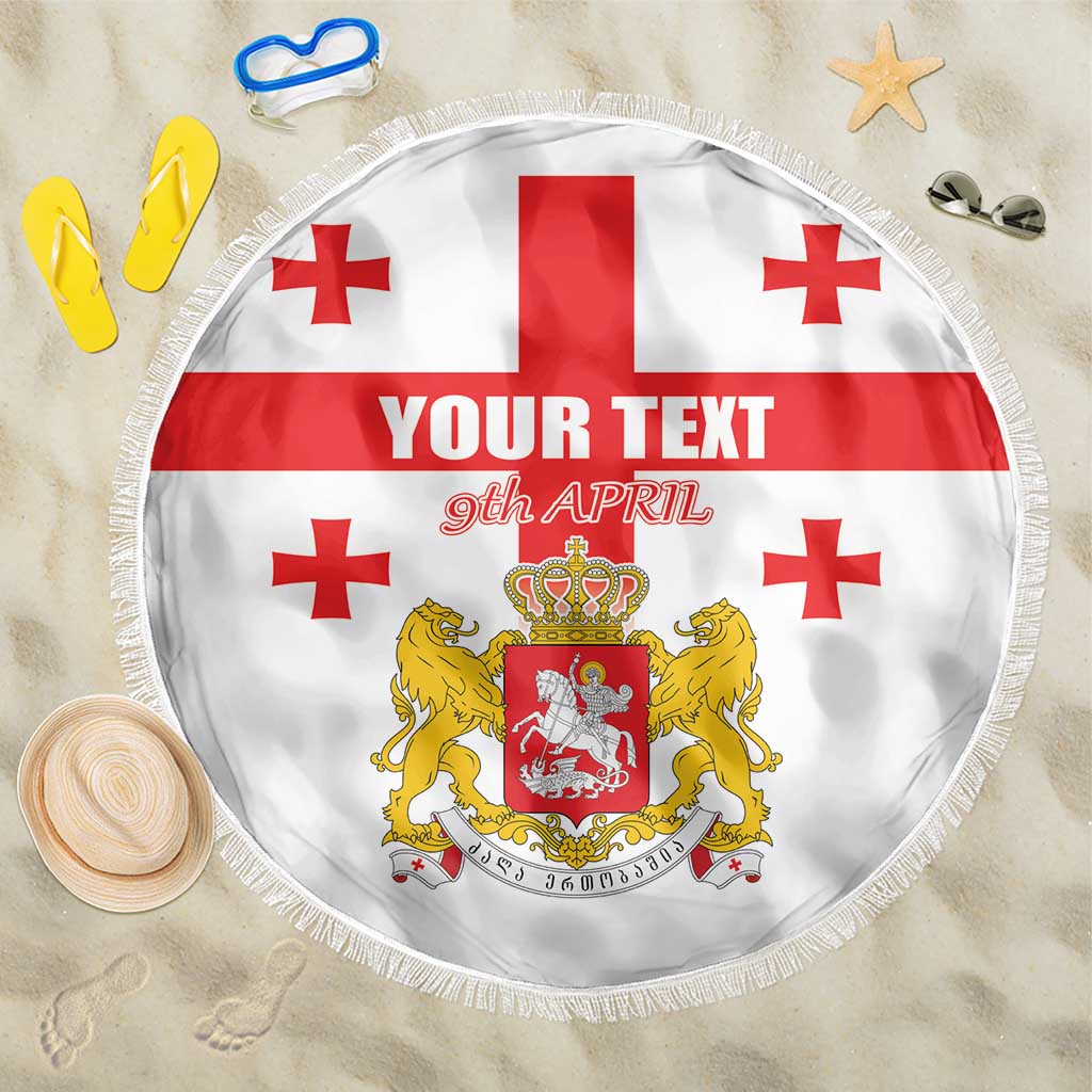 Personalized Georgia National Unity Day Beach Blanket 9th April with Coat of Arms and Flag
