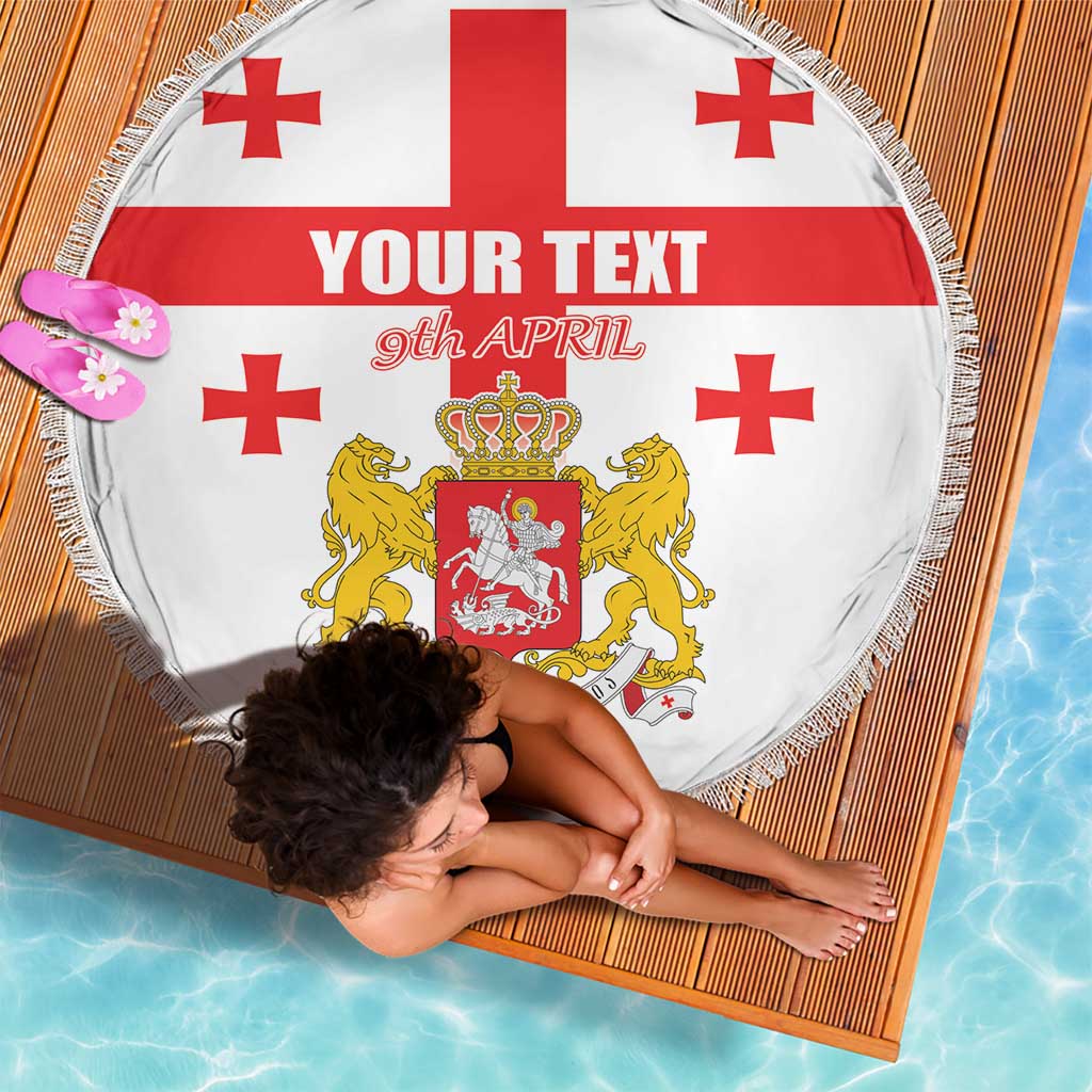 Personalized Georgia National Unity Day Beach Blanket 9th April with Coat of Arms and Flag
