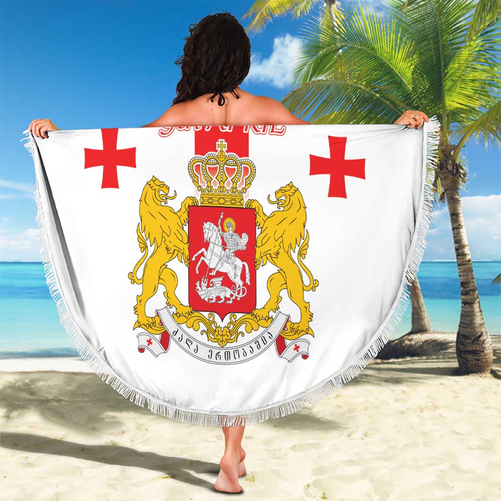 Personalized Georgia National Unity Day Beach Blanket 9th April with Coat of Arms and Flag