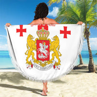 Personalized Georgia National Unity Day Beach Blanket 9th April with Coat of Arms and Flag