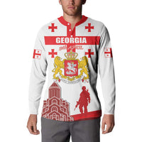 Personalized Georgia National Unity Day Button Sweatshirt 9th April with Coat of Arms and Flag
