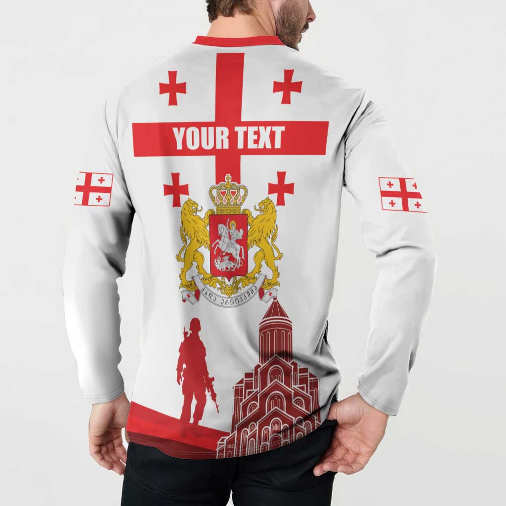 Personalized Georgia National Unity Day Button Sweatshirt 9th April with Coat of Arms and Flag