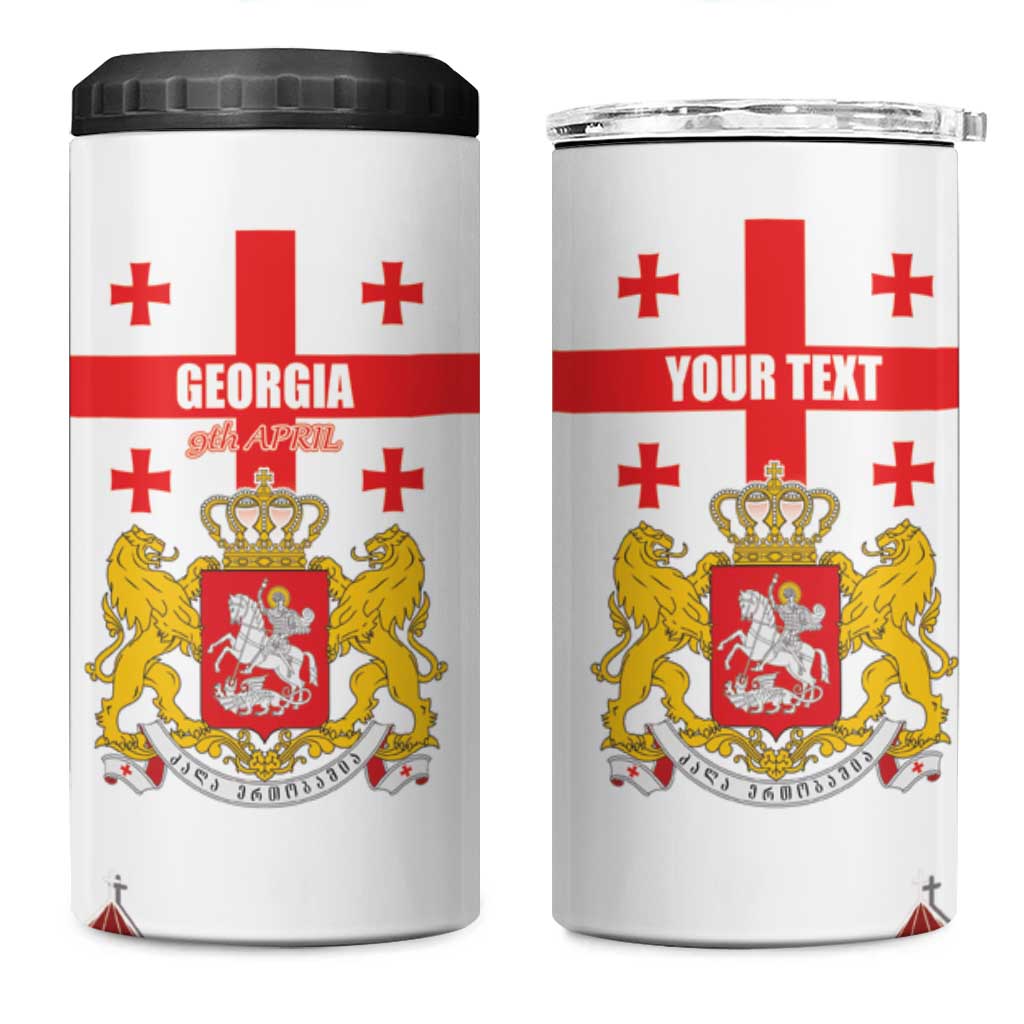 Personalized Georgia National Unity Day 4 in 1 Can Cooler Tumbler 9th April with Coat of Arms and Flag
