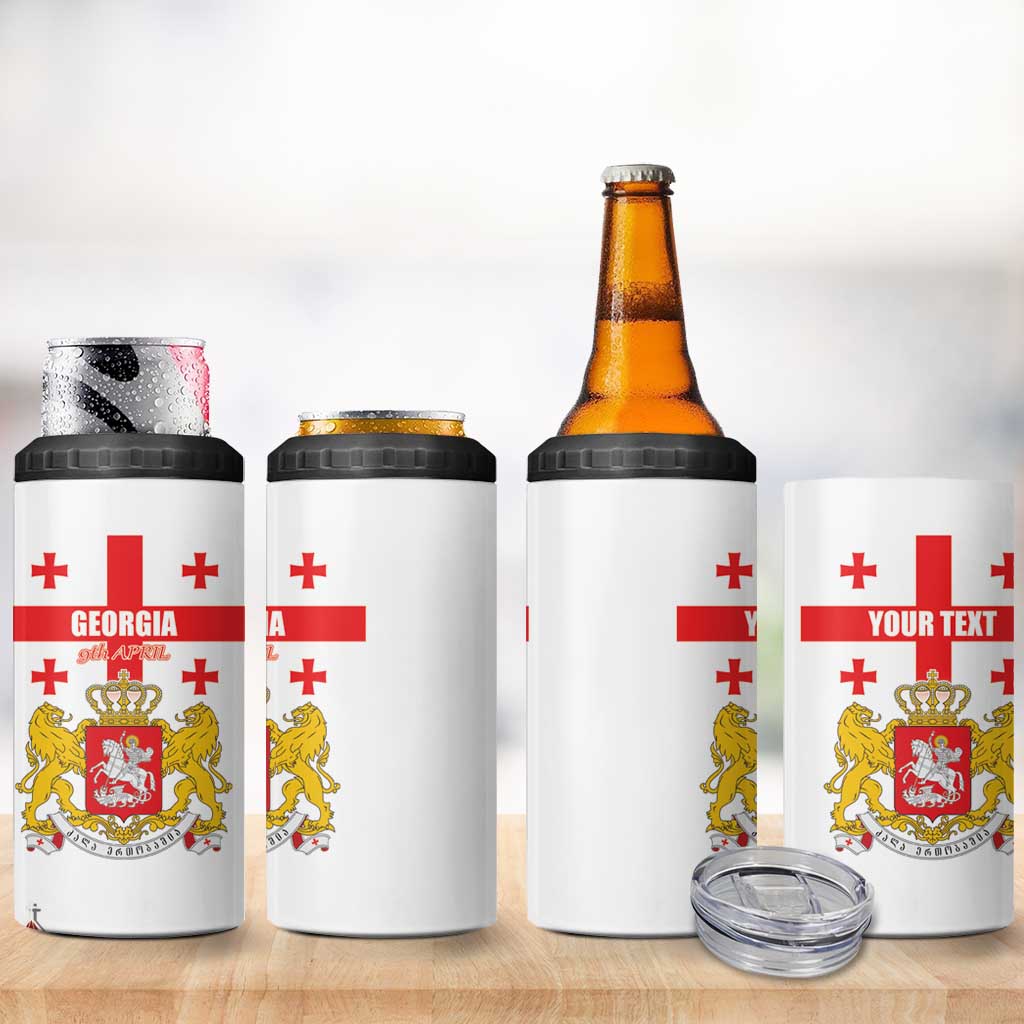 Personalized Georgia National Unity Day 4 in 1 Can Cooler Tumbler 9th April with Coat of Arms and Flag