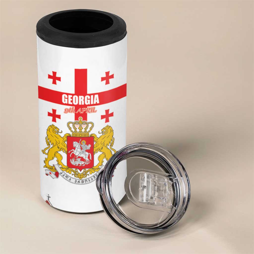 Personalized Georgia National Unity Day 4 in 1 Can Cooler Tumbler 9th April with Coat of Arms and Flag