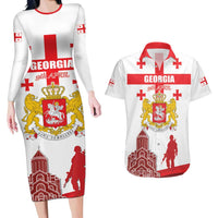 Personalized Georgia National Unity Day Couples Matching Long Sleeve Bodycon Dress and Hawaiian Shirt 9th April with Coat of Arms and Flag