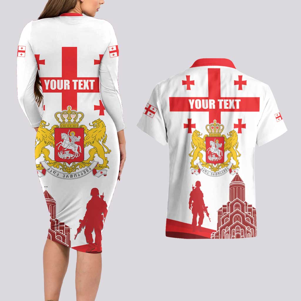 Personalized Georgia National Unity Day Couples Matching Long Sleeve Bodycon Dress and Hawaiian Shirt 9th April with Coat of Arms and Flag