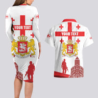 Personalized Georgia National Unity Day Couples Matching Long Sleeve Bodycon Dress and Hawaiian Shirt 9th April with Coat of Arms and Flag