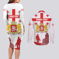 Personalized Georgia National Unity Day Couples Matching Long Sleeve Bodycon Dress and Long Sleeve Button Shirt 9th April with Coat of Arms and Flag