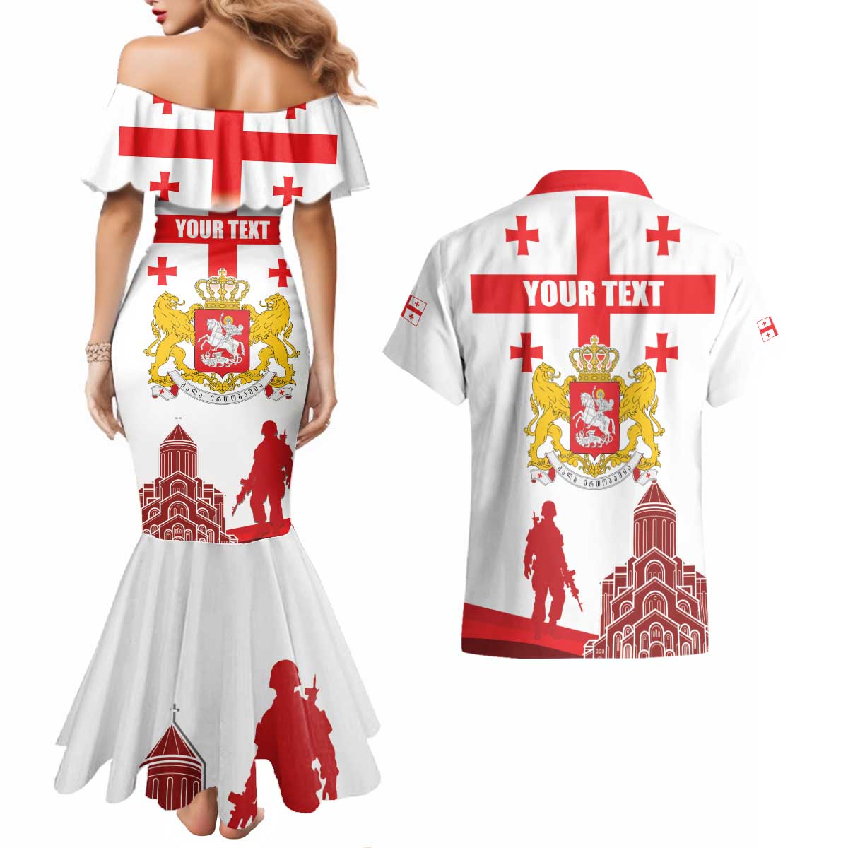Personalized Georgia National Unity Day Couples Matching Mermaid Dress and Hawaiian Shirt 9th April with Coat of Arms and Flag